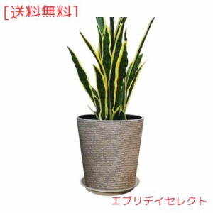 Glynislife プランター 中型 おしゃれ 受け皿付き 植木鉢 おしゃれ 軽量 プラスチック 屋内 屋外用 プランター 深型 高さ28cm 排水穴付き