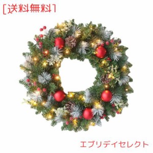 クリスマスリース クリスマス花輪 クリスマス 飾り ギフト フラワーリース インテリア ライト 電池式 イルミネーションライト付き 室内 