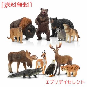 TOYMANY 12PCS北アメリカ 森の動物フィギュア 野生動物フィギュアセット リアルな動物模型おもちゃ 動物園主題 玩具 オオカミ トナカイ 