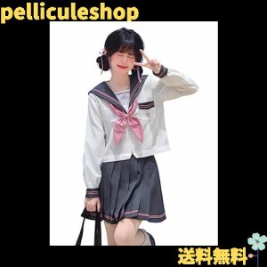 [YAISHN] セーラー服 制服 コスプレ ハロウィン 仮装 前開き 長袖 半袖 スカート 蝶結ぶ リボン プリーツスカート 人気 女子制服 本格制