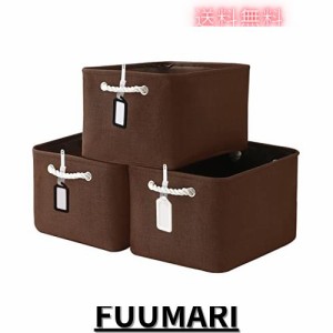 TcaFmac収納バスケット 収納ボックス 綿麻製 3個セット 大容量 幅40*奥行30*高さ21cm たんす収納 下札3枚セット 収納かご 折り畳み式 ラ