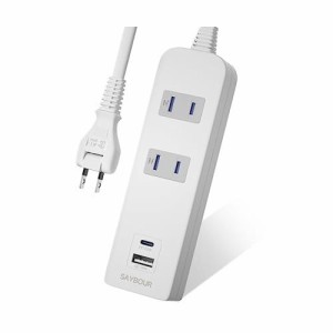 電源タップ２コンセント＋２USB type-A type-C PD QC 対応急速充電 おしゃれ ほこり防止シャッター 雷ガード搭載 (3m, ホワイト)