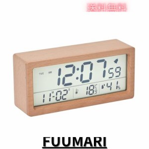 デジタル目覚まし時計 電池式 木製置き時計 き湿度と温度検出電子時計 LCD 持ち運びが容易、寝室、ベッドサイドテーブル、机、オフィス、