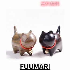 WOWTAC 猫 置物 木製 ねこぐっず雑貨 ガーデニング猫 ギフトボックス包装 招き猫 2個セット（緑檀 + 黒檀）…