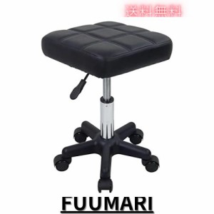 FURWOO 正方形の回転スツール 高さ調節可能 サロン 仕事用 合成革 回転椅子 転がる 黒いスツール