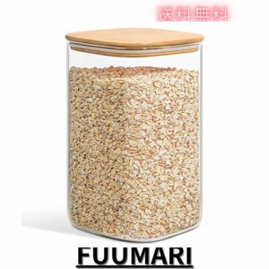 ComSaf ガラスキャニスター 密閉容器 大容量 4100ml スクエア 保存瓶 密封瓶 食品貯蔵容器 竹蓋付き ペットフードストッカー お米保存容