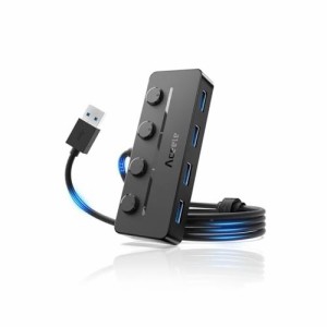 Aceele USB ハブ 5 USB ポート USB 3.0 ウルトラスリム ハブ ????-? 給電用ポート 独立スイッチ付き 上差込タイプ ???表示灯 ????? 延長