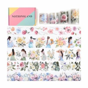 NOTIONSLAND マスキングテープ 可愛い 美し 花 女の子 手帳 DIY 和紙 透明PET テープ 広幅 (4巻ギフトボックス)