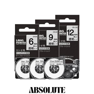 互換 透明 カシオ ネームランド テープ XR-6X XR-9X XR-12X 3個セット casio テプラテープ nameland テープカートリッジ 6mm 9mm 12mm 黒