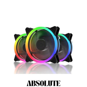 upHere 120mm RGB PCケースファン 中心部分が黒でLEDリングで周りが光る 静音タイプ 25mm厚 6PIN SATA電源 コントローラーとリモコン付き