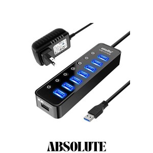 USB ハブ atolla USB 3.0 Hub 7ポート増設 + 1充電ポート, USB拡張 セルフパワー/バスパワー 【独立スイッチ付・5V/4A ACアダプタ付き・1