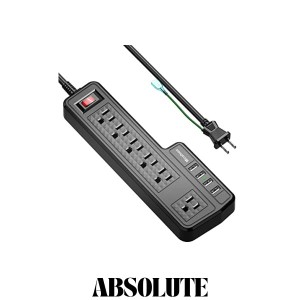 Micshion USB電源タップ コンセント 個別スイッチ 6AC充電口（110-240V）＋4USBポート（3.4A/5V）壁取付用固定フック 急速充電可能 雷ガ