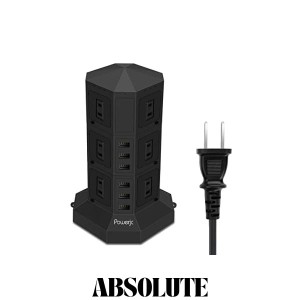 電源タップ 縦型コンセント タワー式 オフィス・会議用 USB急速充電 3m スイッチ付 12口 ３層-Powerjc