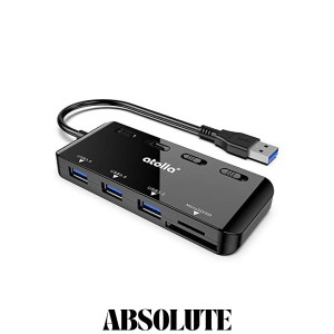 atolla USB3.0ハブ sdカードリーダー、3ポートusb hub 3.0 + SD・microSDカードリーダー、on/off電源スイッチ付き、5Gbps 高速データ転送