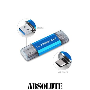 Wansenda Type-C USBメモリスマートフォンとパソコンで使えるType-C USB + USB 3.0両用メモリ (512GB, ブルー)