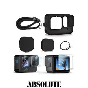 FitStill GoPro HERO 12/HERO 11/HERO 10 / HERO 9 BLACK 専用 シリコンラバーハウジング + 2セット(6個) 強化ガラス保護カバーブラック