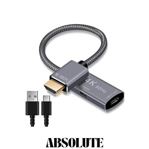 Elebase HDMIオス-USB-Cメスケーブルアダプター マイクロUSB電源ケーブル付き HDMI入力からUSB Type C 3.1出力コンバーター 4K 60Hz Thun