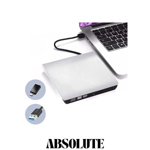 Actpe USB 3.0/Type-C スリム外付けDVD RW CDライター ドライブバーナーリーダープレーヤー 光学ドライブ ノートパソコン用 ホワイト