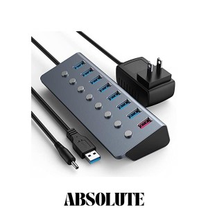 USB ハブ 3.0 8ポート拡張 【独立スイッチ付・24W電源付き・アルミニウム製・１ｍUSBケーブル】 高速データ転送 急速充電 超小型・軽量 M