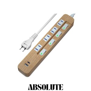 SAYBOUR USBタップ USB-C 1ポート USB-A 1ポート 差込口 4口 電源タップ 雷ガード コンセント 省エネ 個別スイッチ PSE認証済 (1m, 木目