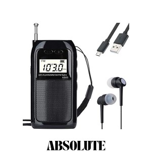 HanRongDa ポケットラジオ 小型 充電式 MP3プレーヤー AM/FM/ワイドFM対応/短波 高感度 90局自動メモリー/デジタル時計/目覚まし時計/ス