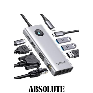 ORICO USB C ハブ 8-in-1 3*USB3.0 4K@60Hz HDMI出力 100W PD充電 1080P VGAポート 1Gbpsイーサネット USB2.0 LAN変換アダプ USB-Cポート