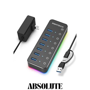 RSHTECH USBハブ 3.0 電源付き RGB 7ポート 2 in 1 ケーブル 付き USB Hub アルミ製 5Gbps高速転送 セルフパワーとバスパワー両用 5V 4A 