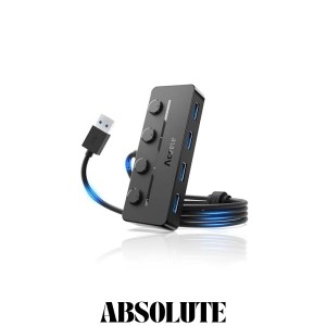 Aceele USB ハブ 5 USB ポート USB 3.0 ウルトラスリム ハブ ????-? 給電用ポート 独立スイッチ付き 上差込タイプ ???表示灯 ????? 延長