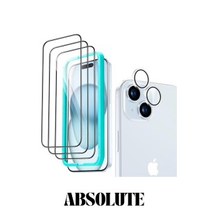 【4枚セット】ESR iPhone 15 ガラスフィルム カメラレンズ保護フィルム [液晶フィルム*3枚+カメラフィルム*1枚] 高鮮明性 指紋と気泡防止