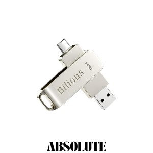 Bilious USBメモリ 128GB 2IN1 USB3.0＆Type-C メモリー 大容量 フラッシュメモリ 外付け 容量不足解消 360度回転式 合金製 防水 防塵 耐