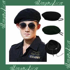 [Ilandwig] ミリタリー風 ベレー帽 フェルト帽子 無地 メンズ レディース CAP 3405 XL ブラック