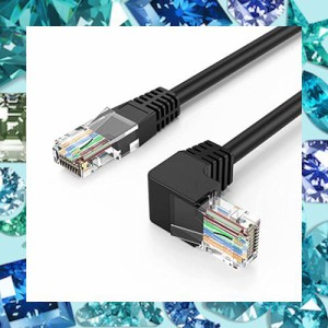 CAT6 LANケーブル, CableCreation 片側L型 CAT6イーサネットパッチケーブル 50U ”金メッキ 上向き90度角度付きLANケーブル ブラック 1.8