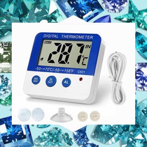 BALDR 冷凍庫 温度計 冷蔵庫 デジタル温度計 小型 最高・最低室内室外温度記録 最高・最低 室外温度アラーム機能 室温計 水槽温計 卓上ス