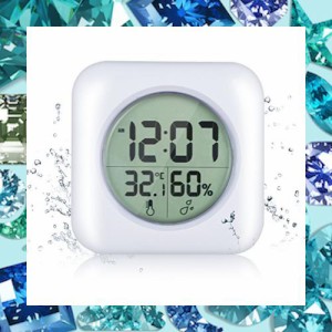 防水時計 デジタル 温湿度計 防水クロック バスルーム時計 大画面 壁掛け 置き時計 吸盤 日本語簡易説明書付属 ホワイト