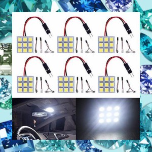 Ever-Bright 12V用 9SMD 5050 ホワイト LED ルームランプ ドームライト 3種類のアダプター付き 6個