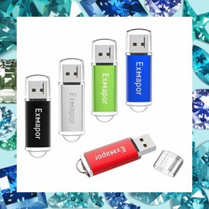 5個セット 4GB USBフラッシュメモリ Exmapor USBメモリ キャップ式 五色（赤、黒、銀、緑、青）