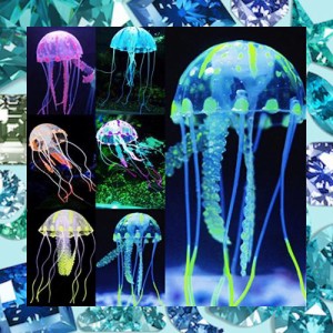 Pawfly 6個のカラークラゲ装飾、発光効果を持つ水族館装飾を模倣したリアルなシリカゲル浮遊装飾を追加し、水槽景観に使用する