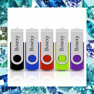 Bosexy 4GB USB フラッシュドライブ 5点 USBメモリ 回転式 セット販売 メモリスティック ペンドライブ LEDインジケーター付き ミックスカ