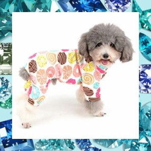 ZUNEA 犬 つなぎ パジャマ 春夏 ロンパース 小型犬 洋服 おしゃれ かわいい ドーナツ柄 ドッグウエア Tシャツ 部屋着 寝間着 抜け毛防止 