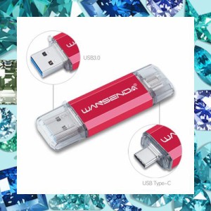 Wansenda Type-C USBメモリスマートフォンとパソコンで使えるType-C USB + USB 3.0両用メモリ (128GB, レッド)