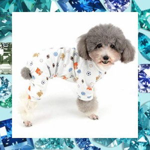 ZUNEA 犬 つなぎ パジャマ 春夏 ロンパース 小型犬 洋服 おしゃれ かわいい フットボール柄 ドッグウエア Tシャツ 部屋着 寝間着 抜け毛