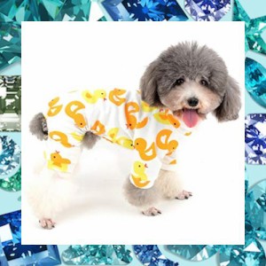 ZUNEA 犬 つなぎ パジャマ 春夏 ロンパース 小型犬 洋服 おしゃれ かわいい ダック柄 ドッグウエア Tシャツ 部屋着 寝間着 抜け毛防止 ペ