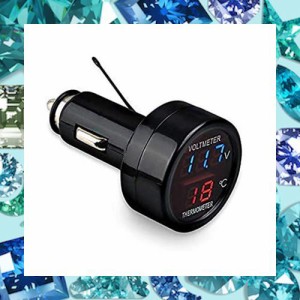 BQuel デジタル電圧計 温度計 LED シガーソケット 2in1 車載 12V/24V 車 車内 （レッド＋ブルー）