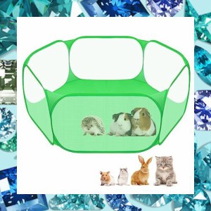 ペットサークル 小動物フェンス 室外/室内 プレイサークル ウサギ ハリネズミのテント 六角形 網目あるのケージ 折りたたみ (グリーン)