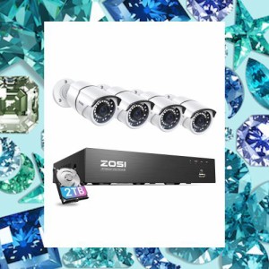 ZOSI poe防犯カメラセット 500万画素 4台セット poe給電カメラ 屋外 hdd2TB 8CHレコーダーH.265+映像圧縮技術 4台防水POE給電カメラ 赤外