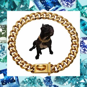 金の犬の鎖の首輪、15MM/32MMの頑丈なキューバの鎖の首輪、Blingのジルコニアのロックが付いている316Lステンレス鋼の首輪贅沢な犬のネッ
