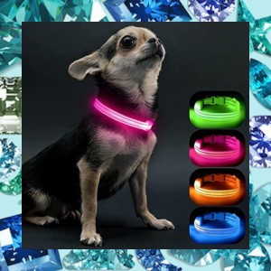 Visinite LED光る首輪, 小型犬 散歩 ライト USB充電式, 子犬や猫に適した調節可能な長さ, 軽量, 暗い犬 首輪 光る300m先から目視可能, 犬