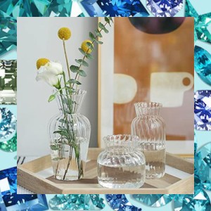 花瓶花器 ガラス 北欧 フラワーベース - ガラスベース ガラスボトル +3つセット 小 おしゃれアレンジ インテリア 水栽培 生け花 造花 シ