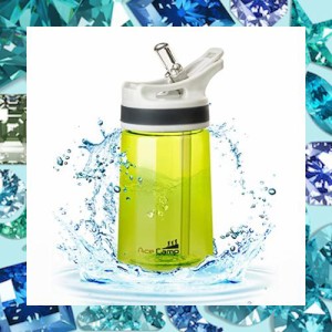 AceCamp BPAフリー 子供 水筒 プラスチック、ストロー付き、TRITAN製 クリアウォーターボトル 350ml、グリーン