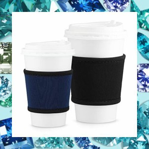 kwmobile 2x カップホルダー ネオプレン製 - カップスリーブ コーヒー お茶 ホットドリンク やけど防止 黒色/紺色